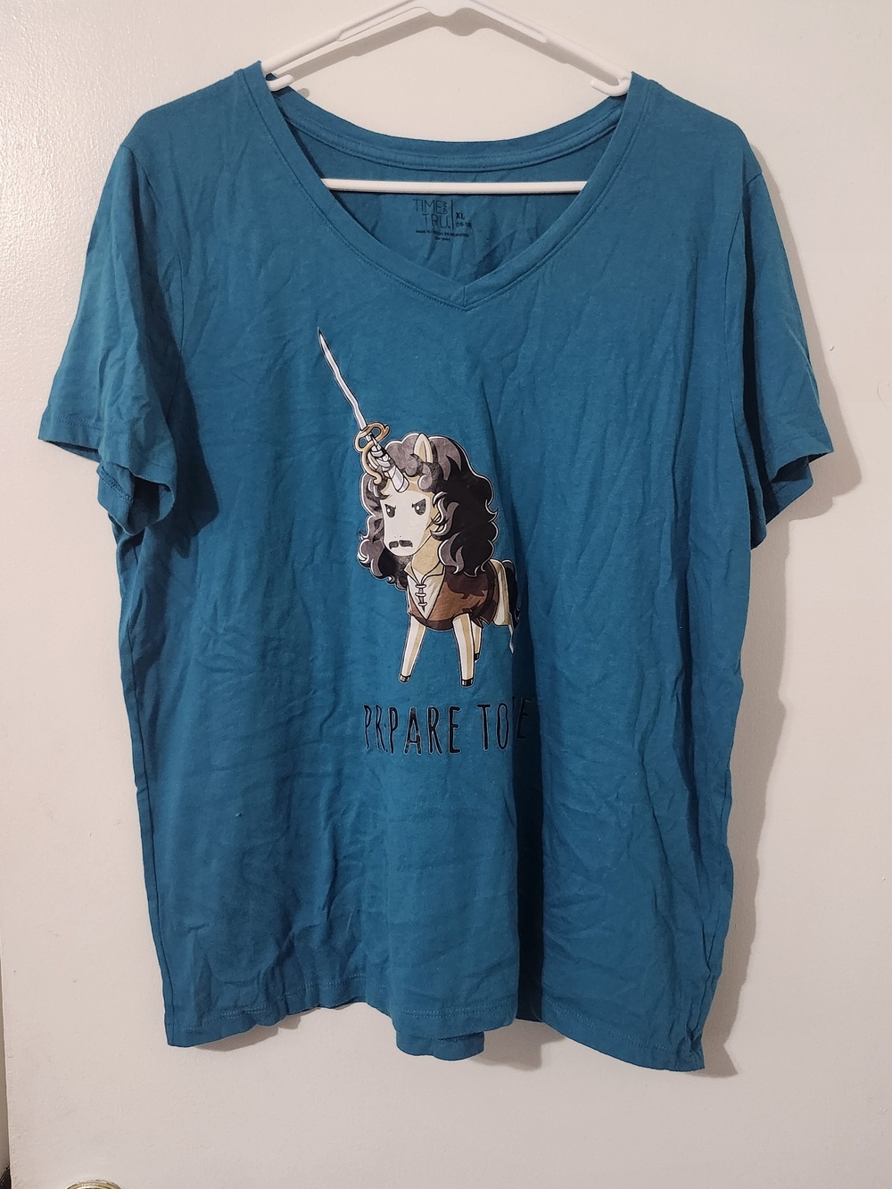 Time and Tru Teal Short Sleeve Tee with Unicorn Graphic
